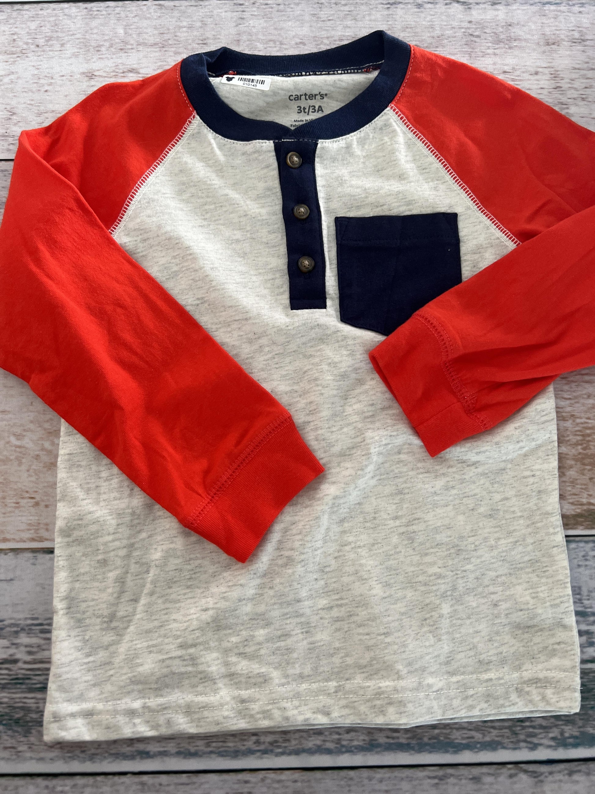 Carters Boys Navy Blue | Grey | Red Long Sleeve Shirt Size: 3T Navy Blue | Grey | Red
