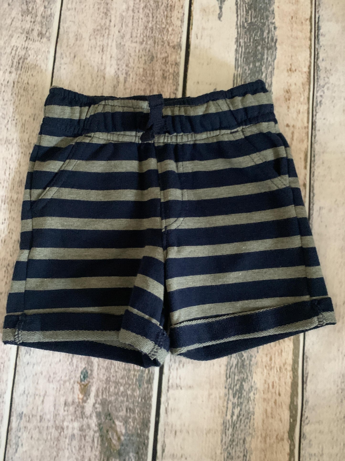 Cat & Jack Boys Navy Blue | Grey | Stripe Shorts Size: 12M Navy Blue | Grey | Stripe