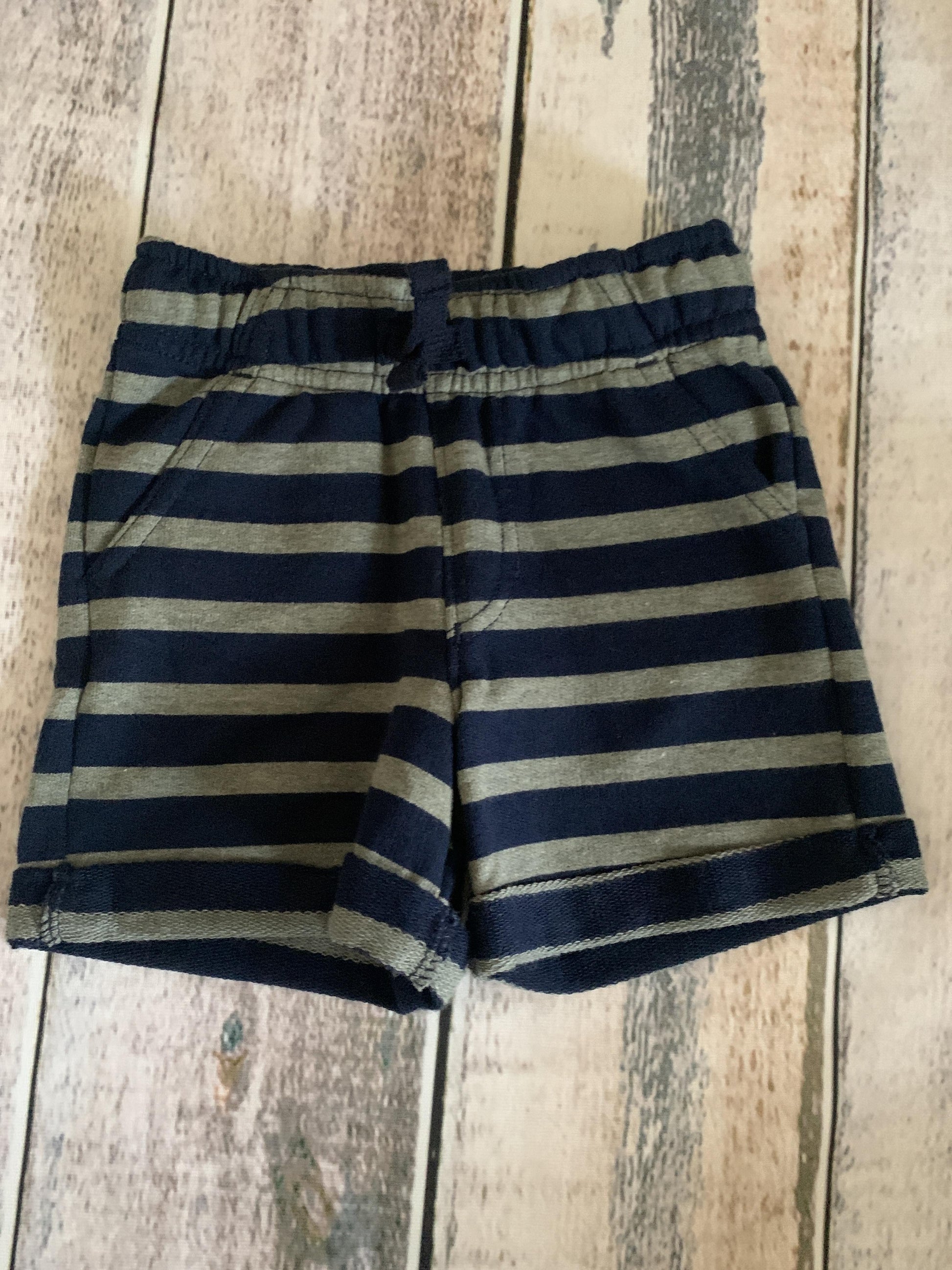 Cat & Jack Boys Navy Blue | Grey | Stripe Shorts Size: 12M Navy Blue | Grey | Stripe