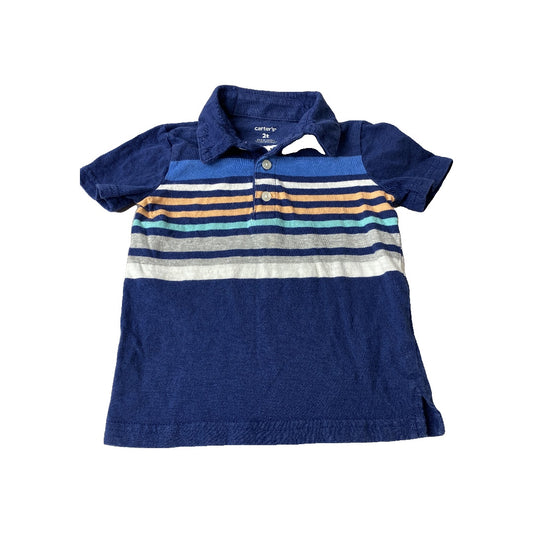 Carters Boys Navy Blue | Grey | White | orange | Stripe Polo Shirt Size: 2T Navy Blue | Grey | White | orange | Stripe
