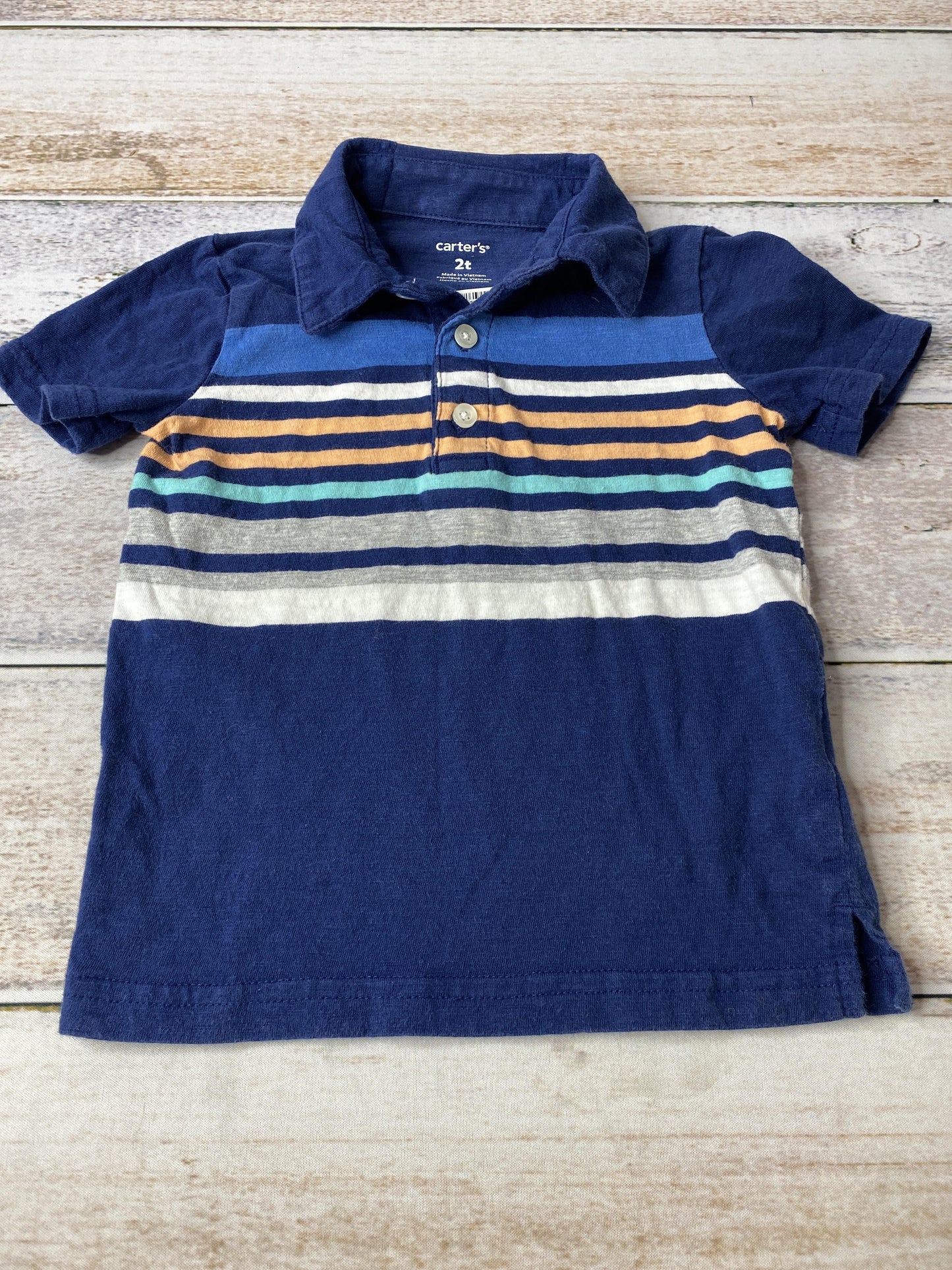 Carters Boys Navy Blue | Grey | White | orange | Stripe Polo Shirt Size: 2T Navy Blue | Grey | White | orange | Stripe