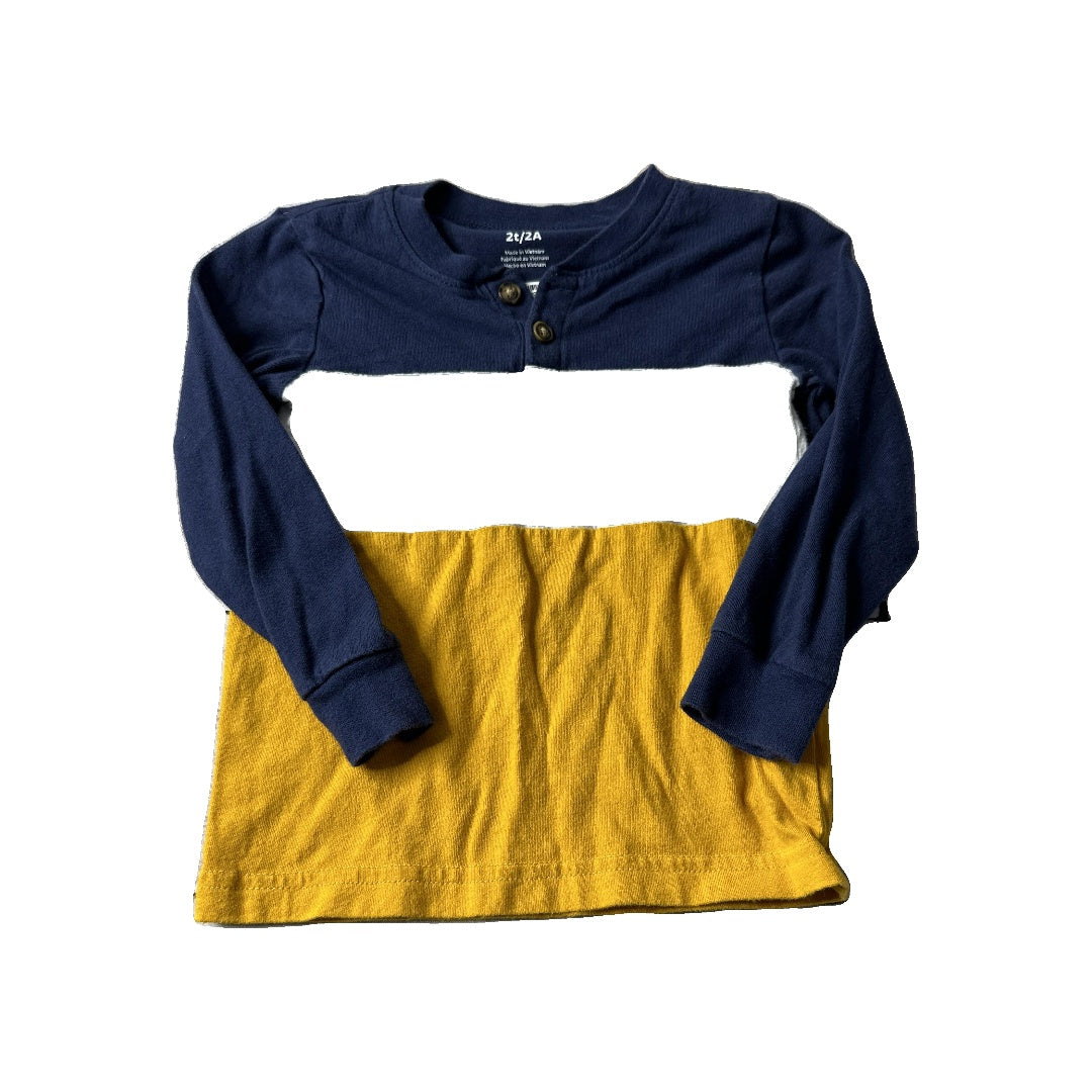 Carters Boys Navy Blue | Grey | Yellow Long Sleeve T-Shirt Size: 2T Navy Blue | Grey | Yellow