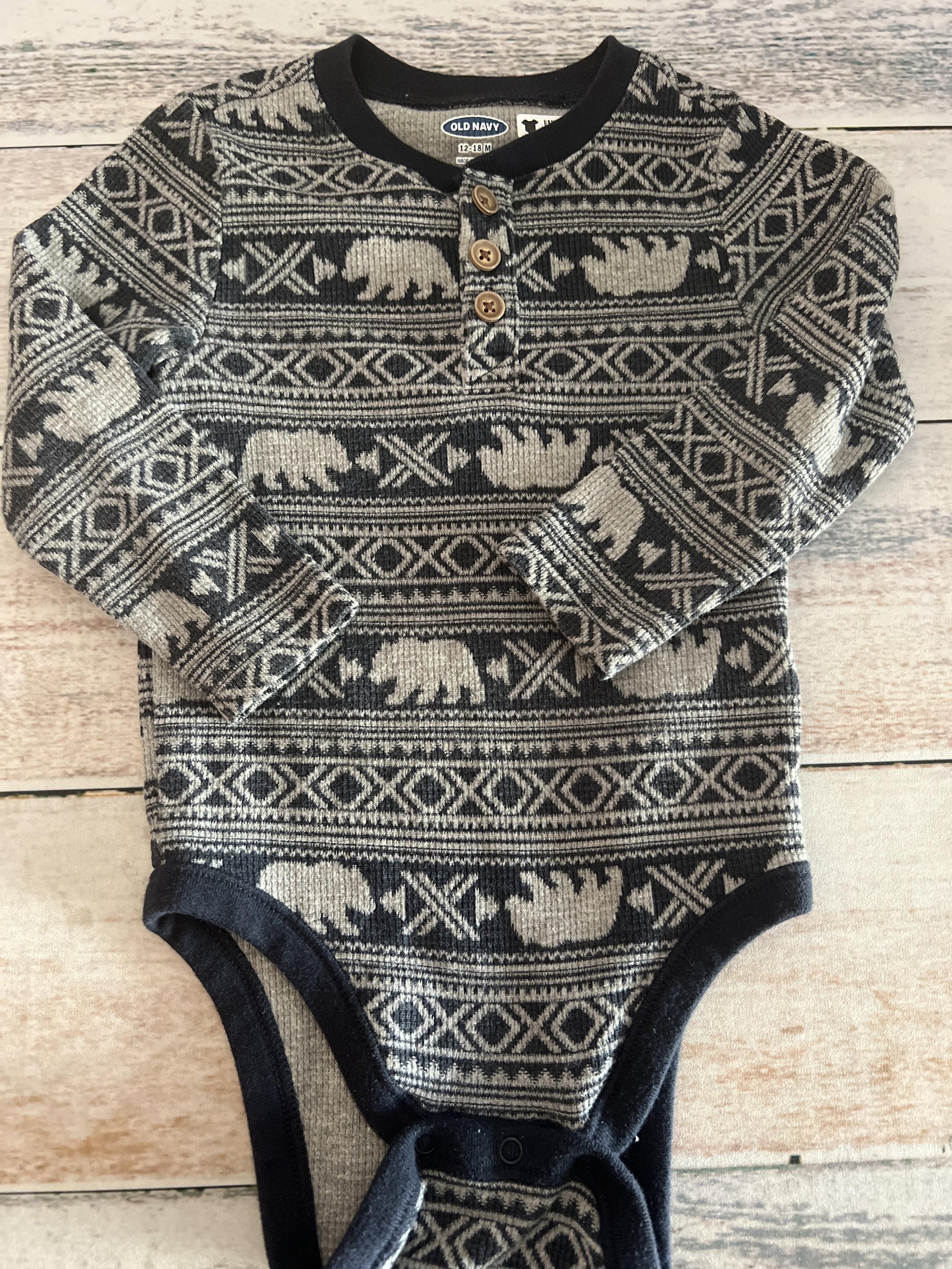 Old Navy Boys Navy Blue | Grey Onesie Size: 18 months Navy Blue | Grey