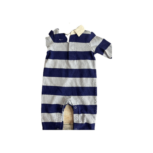 Janie and Jack Boys Navy Blue | Light Blue | Stripe Long Sleeve Outfit Size: 0-3 months Navy Blue | Light Blue | Stripe