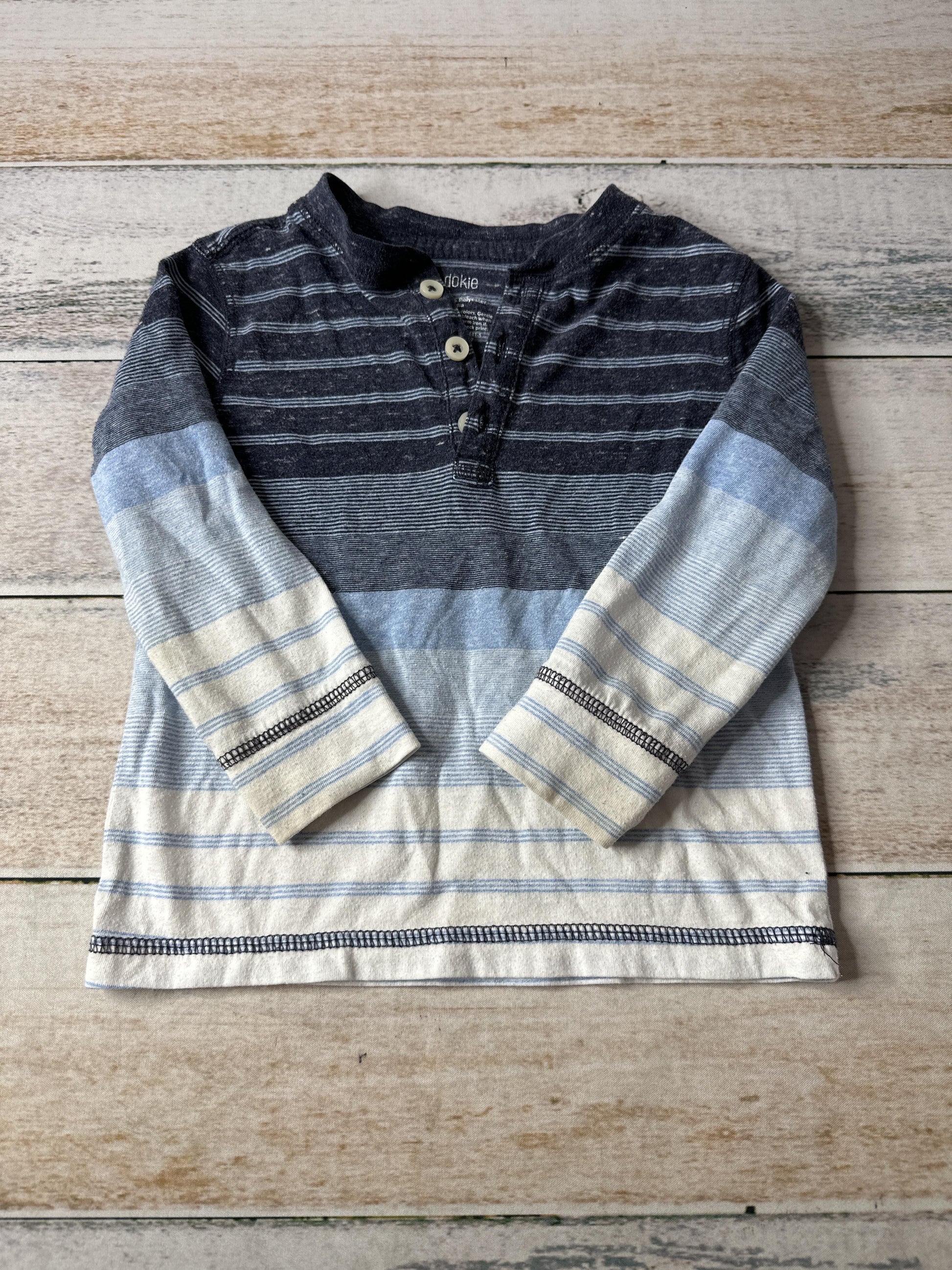 Okie Dokie Boys Navy Blue | Light Blue | White | Striped Long Sleeve T-Shirt Size: 2 years Navy Blue | Light Blue | White | Striped
