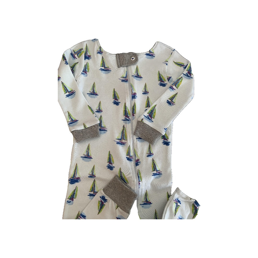 Burt's Bees Boys Navy Blue | light green | Boats Pajamas Size: 18 months Navy Blue | light green | Boats