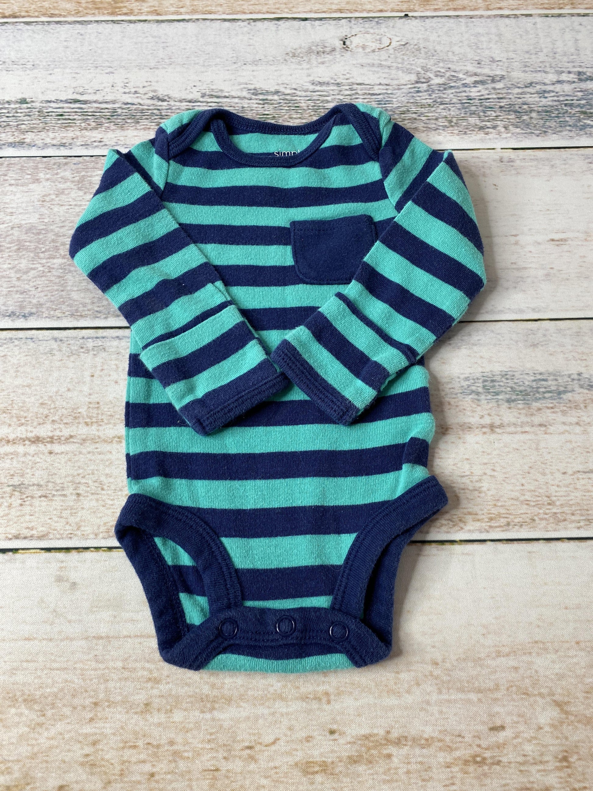 Carters Unisex Navy Blue | light green | Striped Long Sleeve Outfit Size: Newborn Navy Blue | light green | Striped