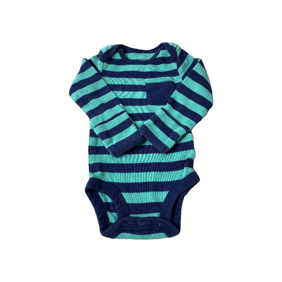 Carters Unisex Navy Blue | light green | Striped Long Sleeve Outfit Size: Newborn Navy Blue | light green | Striped