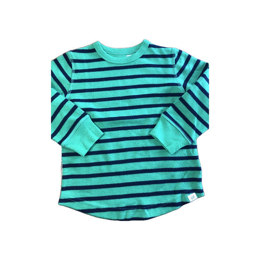 Gap Boys Navy Blue | light green | Striped Long Sleeve T-Shirt Size: 2T Navy Blue | light green | Striped