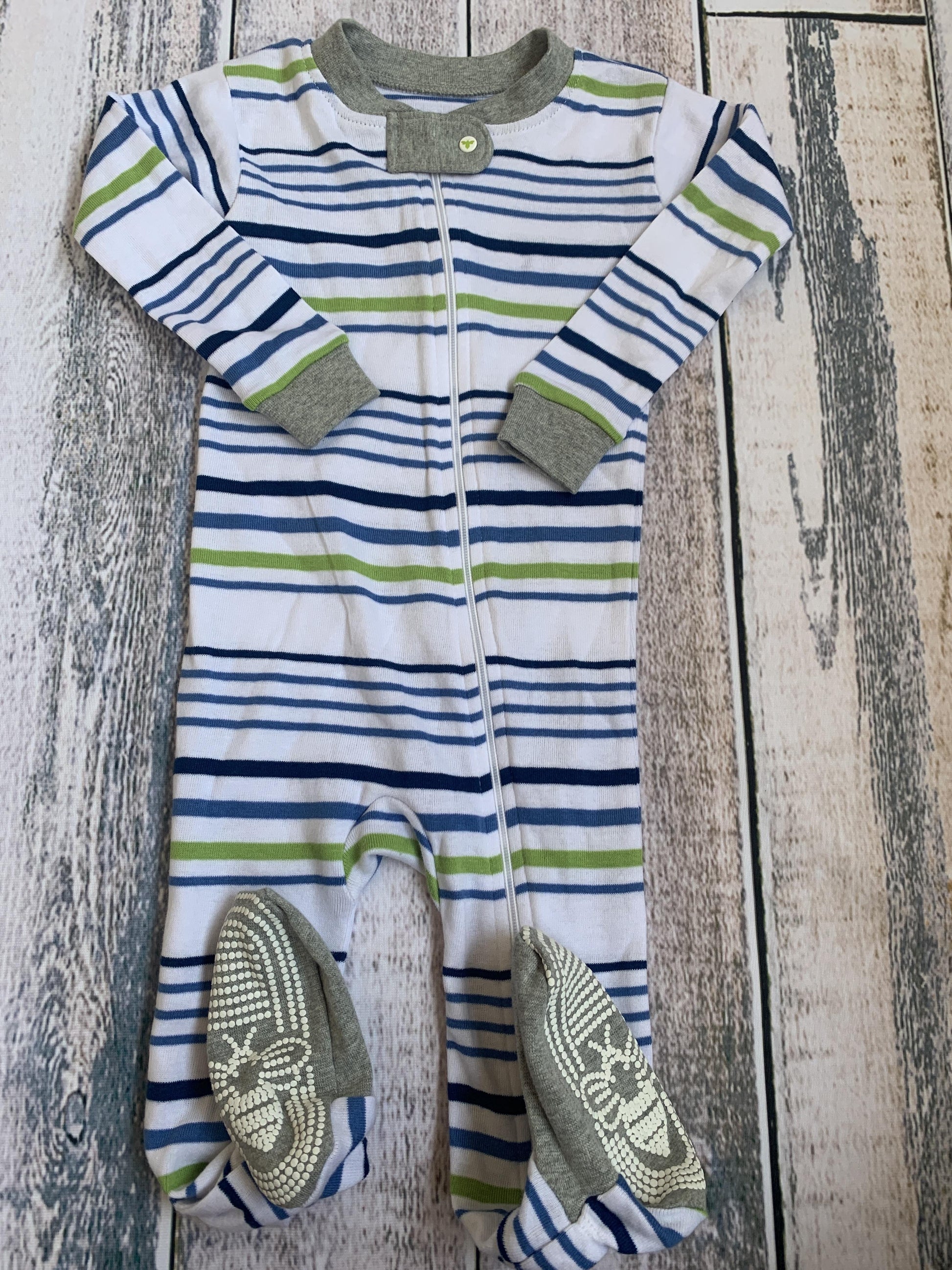 Burt's Bees Boys Navy Blue | light green | White | Stripe Pajamas Size: 12M Navy Blue | light green | White | Stripe