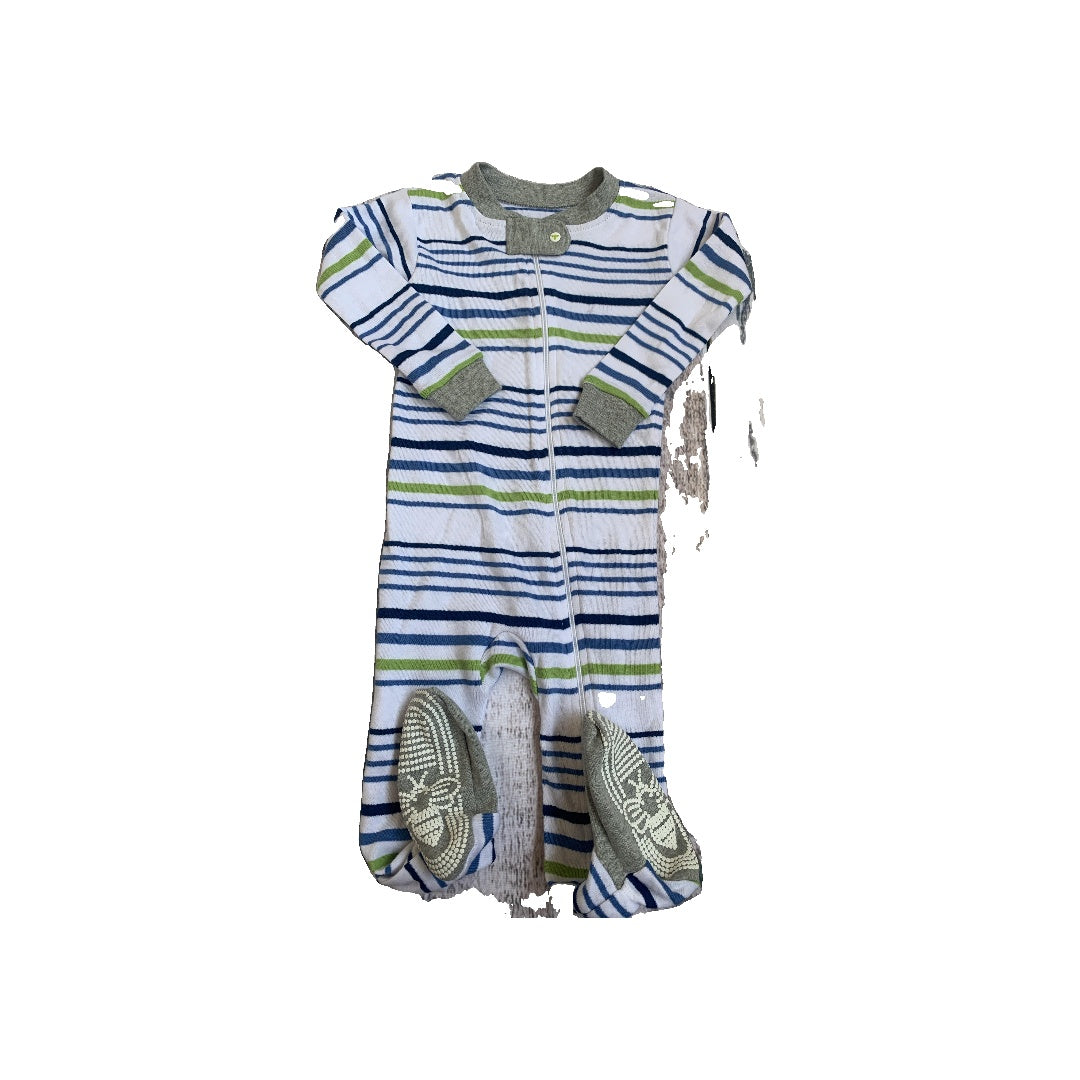 Burt's Bees Boys Navy Blue | light green | White | Stripe Pajamas Size: 12M Navy Blue | light green | White | Stripe