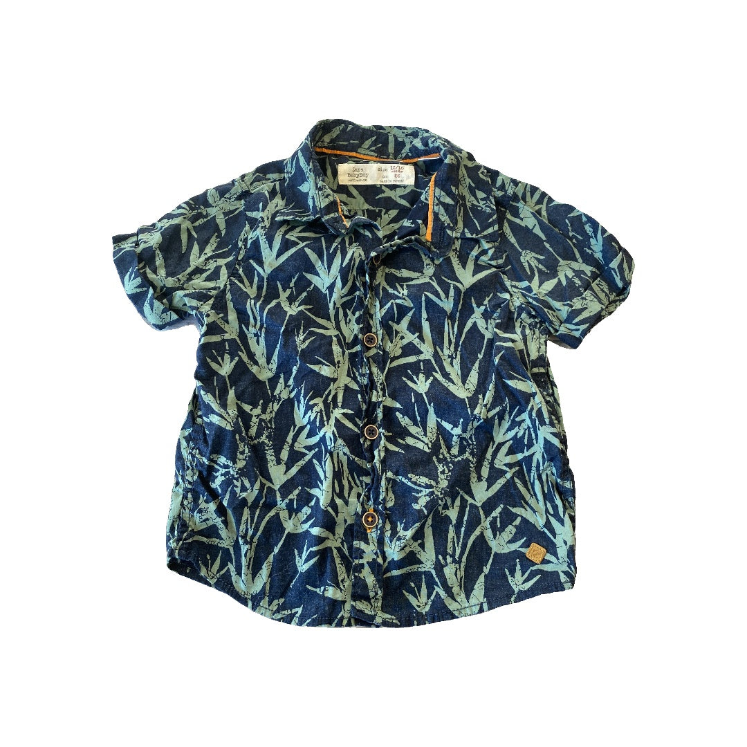 Zara Boys Navy Blue | light green Button Down Short Sleeve Size: 12-18 months Navy Blue | light green
