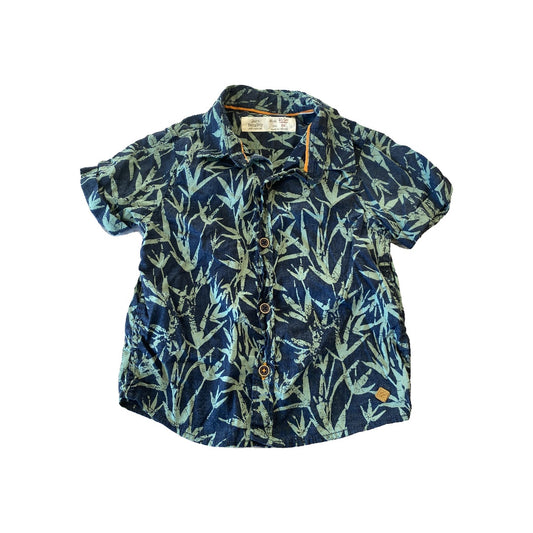 Zara Boys Navy Blue | light green Button Down Short Sleeve Size: 12-18 months Navy Blue | light green