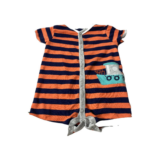 Carters Boys Navy Blue | orange | Stripe | Boats Romper Size: 3 months Navy Blue | orange | Stripe | Boats