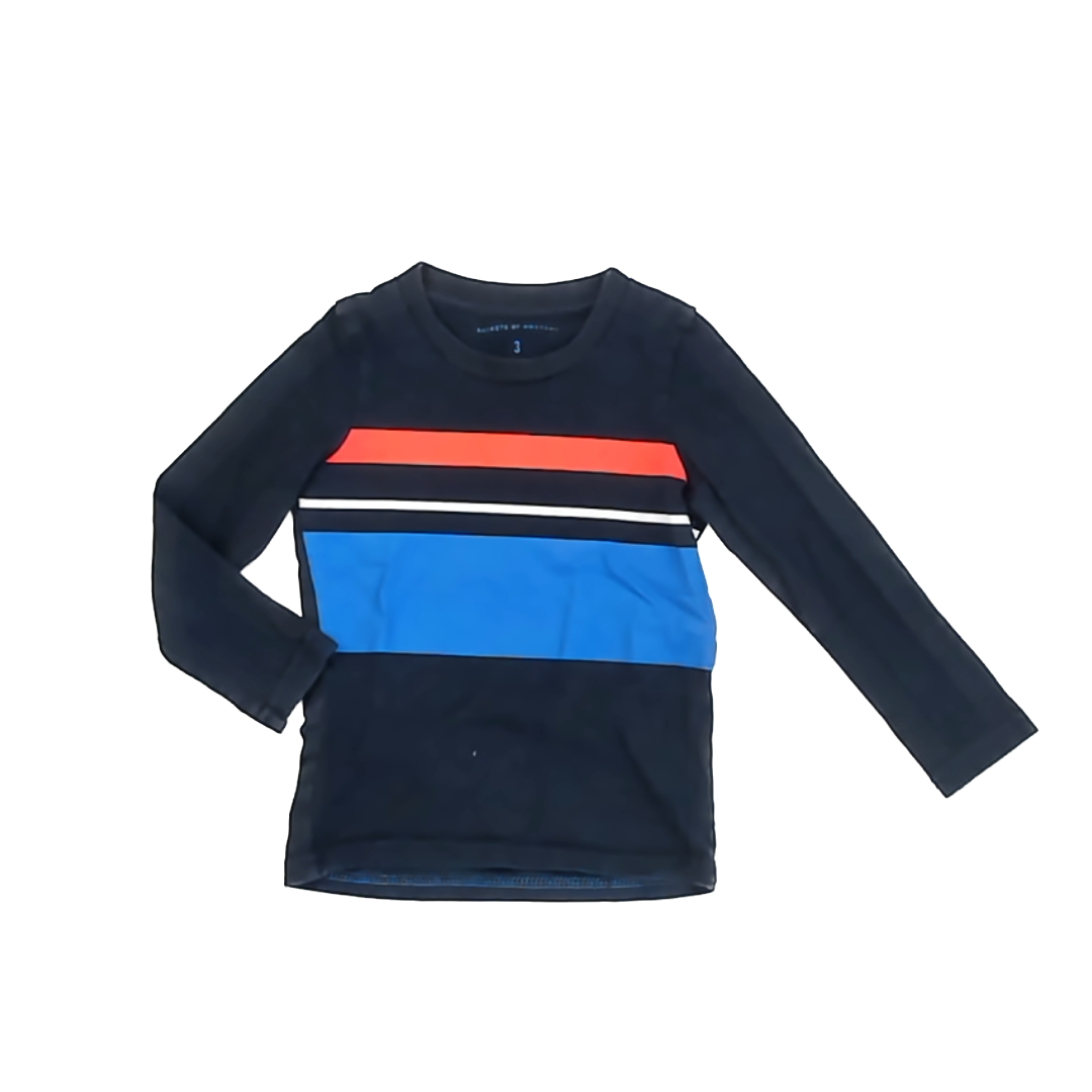 Rockets of Awesome Boys Navy | Blue & Orange Stripe Long Sleeve T-Shirt Size: 3T Navy | Blue & Orange Stripe