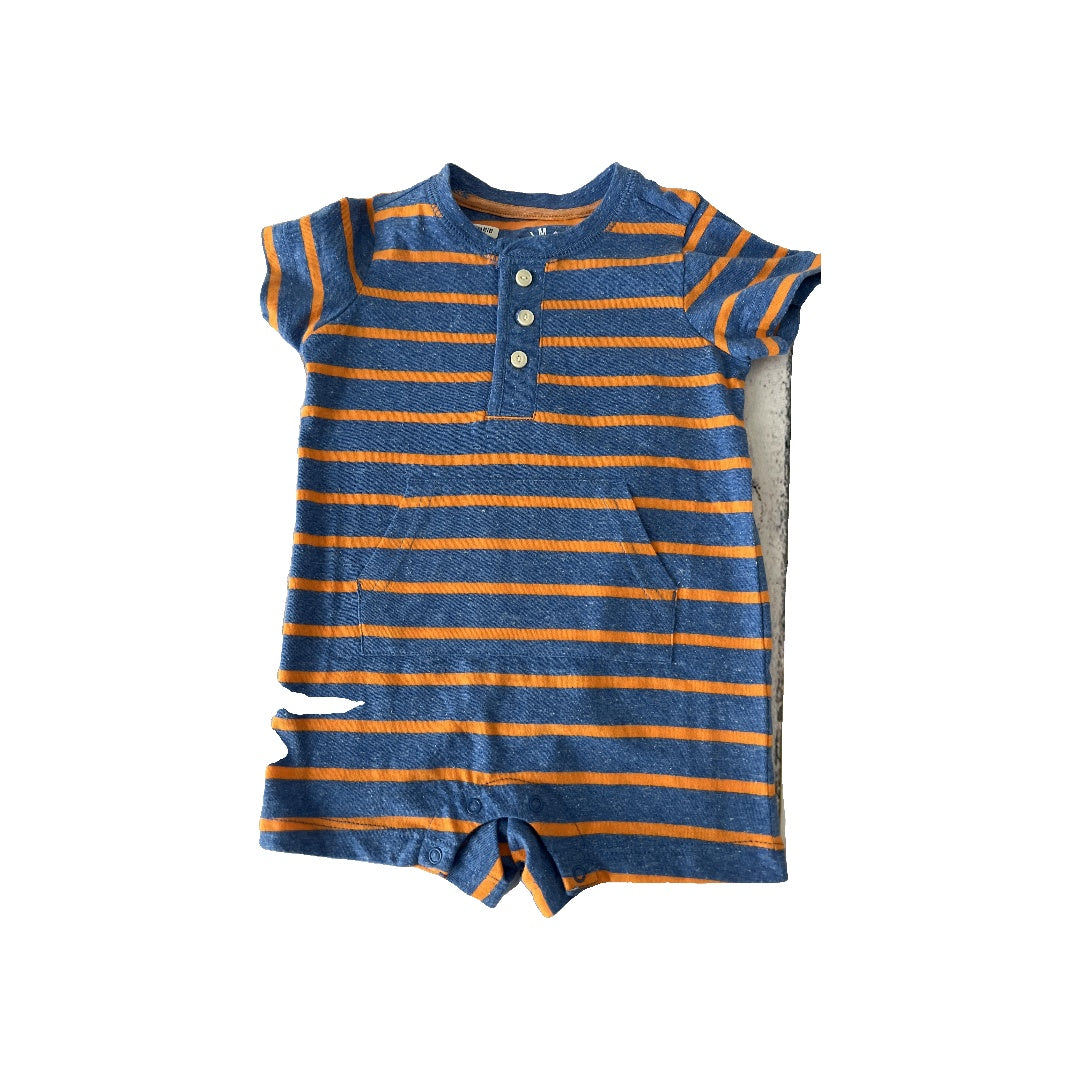 Primary Boys Navy Blue | orange | Stripe Romper Size: 6-12 months Navy Blue | orange | Stripe