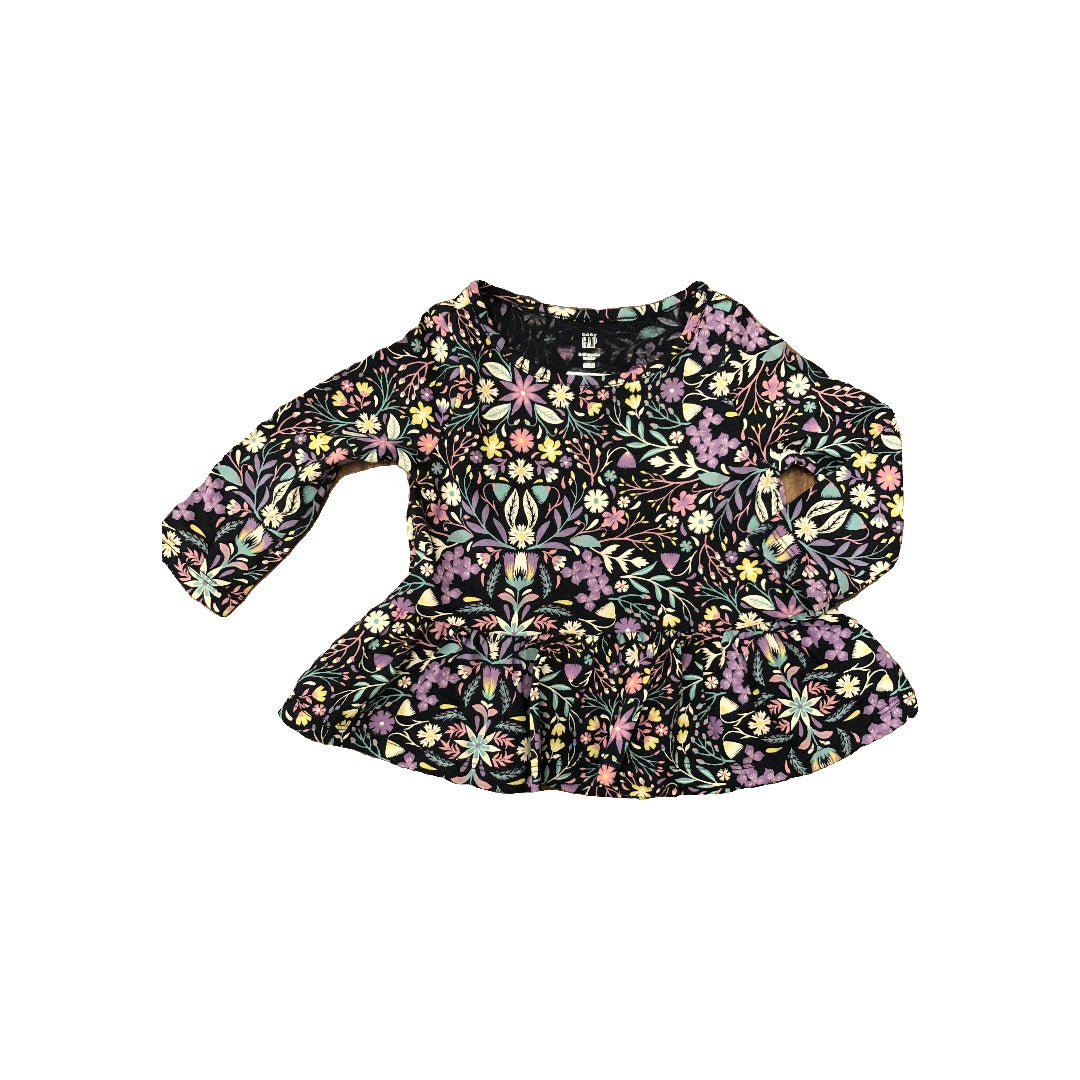 Gap Girls Navy Blue | Pink floral Long Sleeve T-Shirt Size: 6-12 months Navy Blue | Pink floral