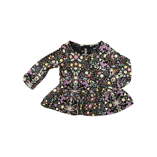 Gap Girls Navy Blue | Pink floral Long Sleeve T-Shirt Size: 6-12 months Navy Blue | Pink floral