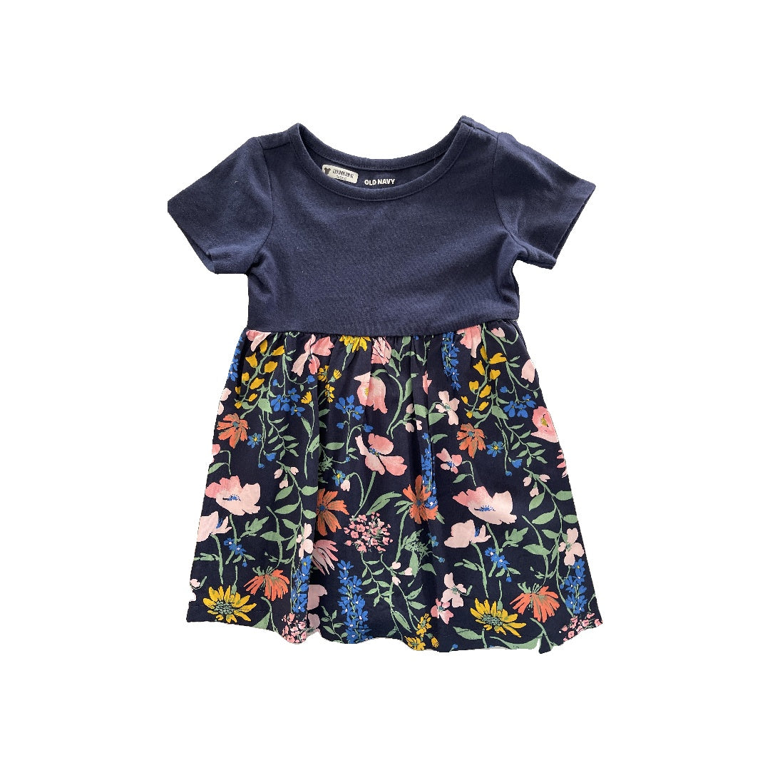 Old Navy Girls Navy Blue | Pink floral Dress Size: 12-18 months Navy Blue | Pink floral