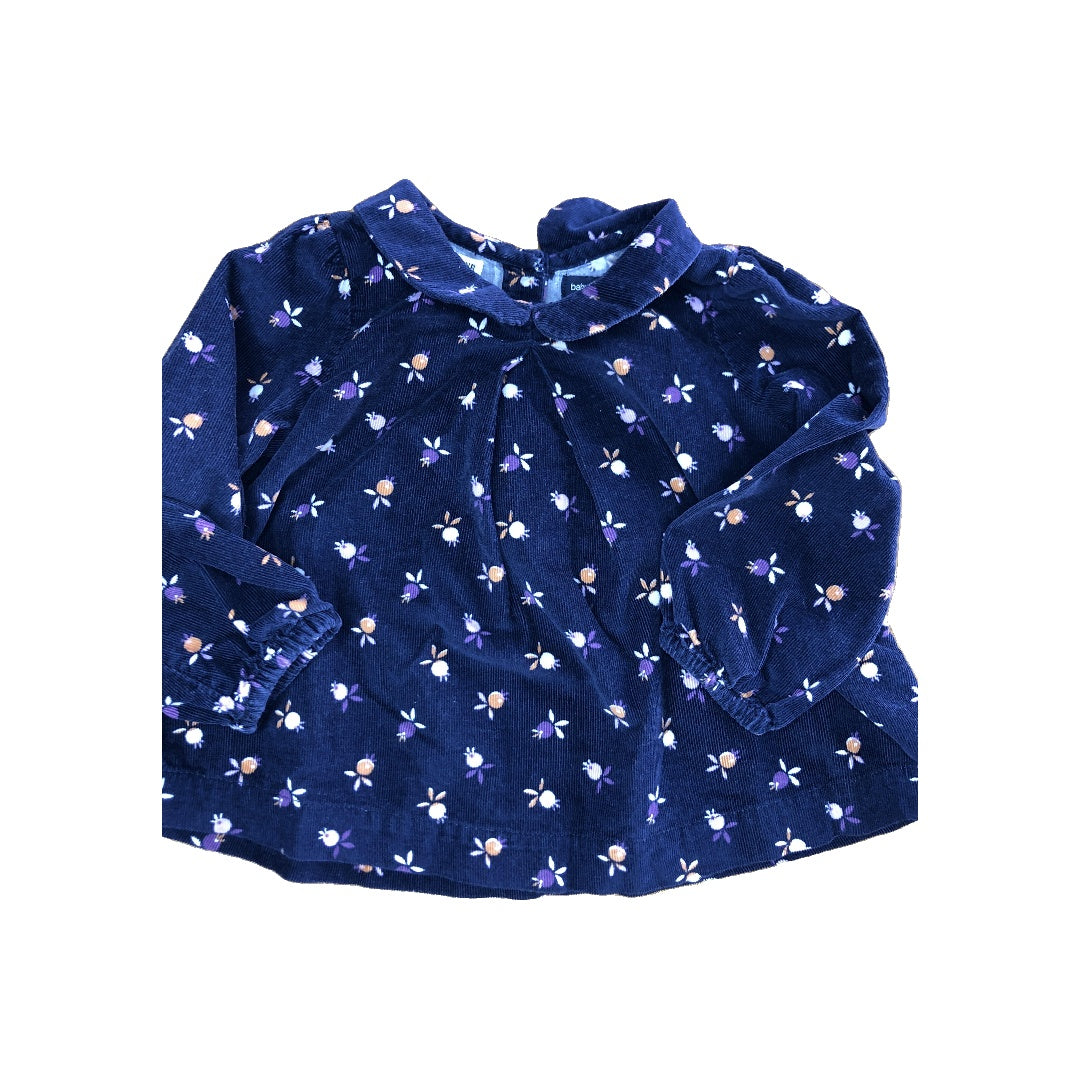 Gap Girls Navy Blue | Pink floral Long Sleeve T-Shirt Size: 18-24 months Navy Blue | Pink floral