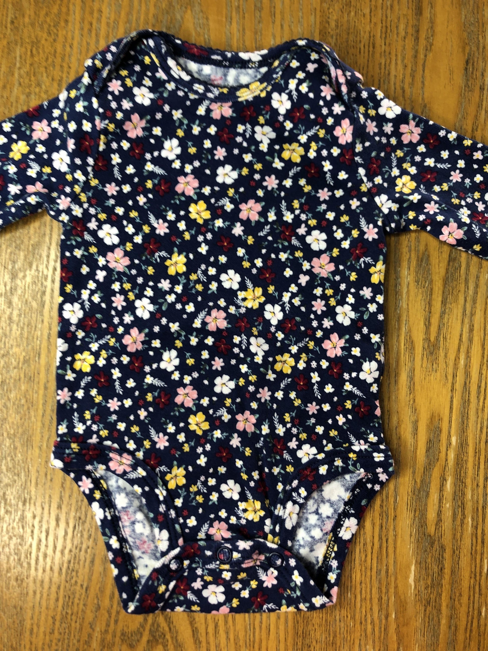 Carters Girls Navy Blue | Pink floral Onesie Size: 0-3 months Navy Blue | Pink floral
