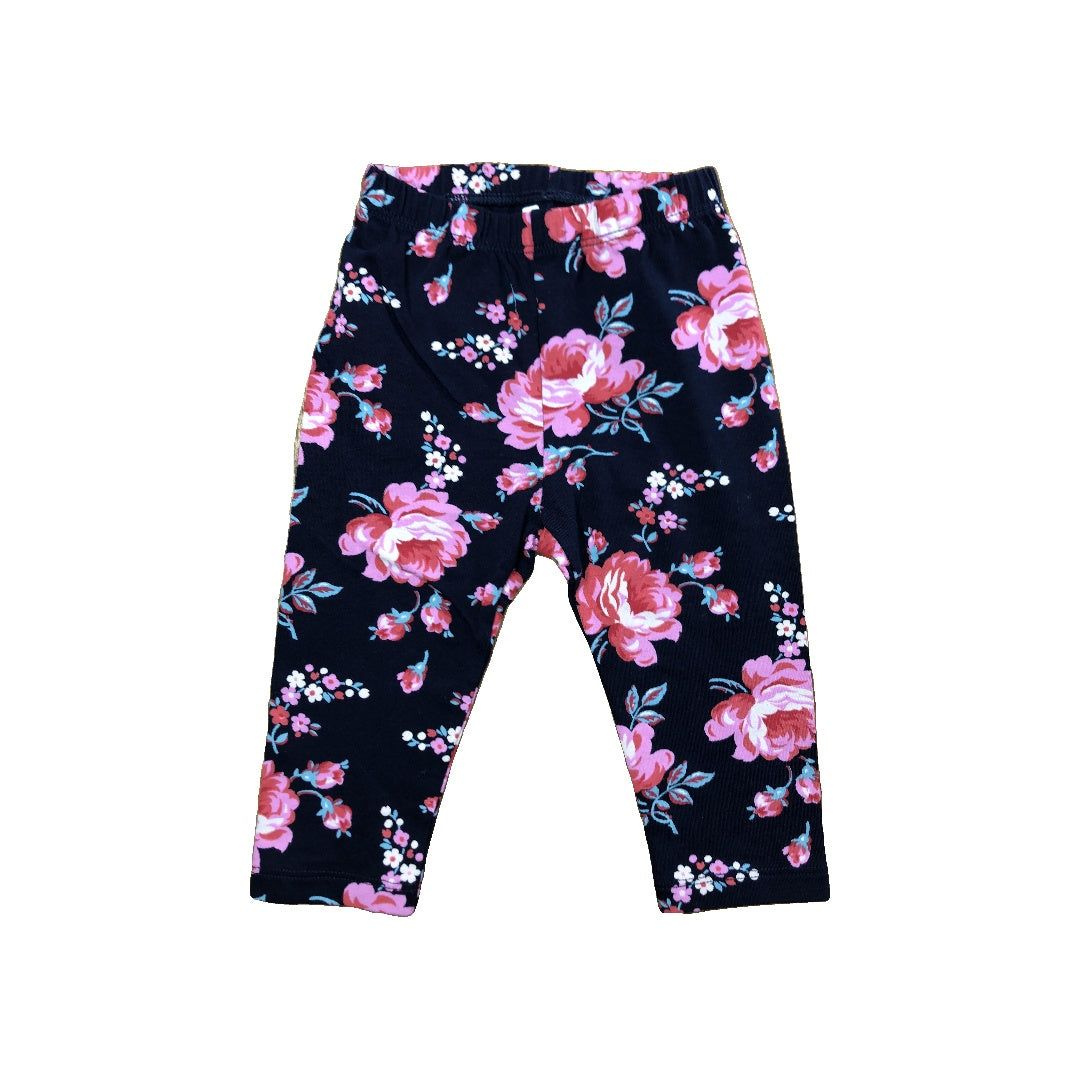 Gap Girls Navy Blue | Pink floral Pants Size: 6-12 months Navy Blue | Pink floral