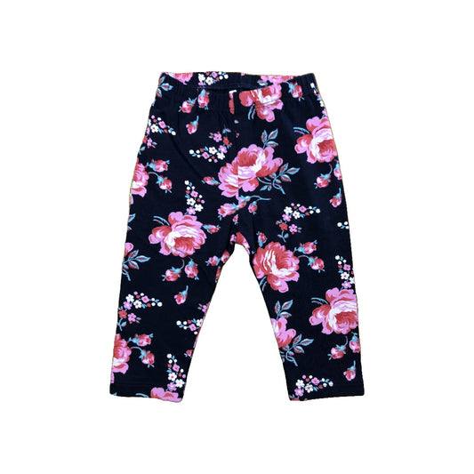 Gap Girls Navy Blue | Pink floral Pants Size: 6-12 months Navy Blue | Pink floral