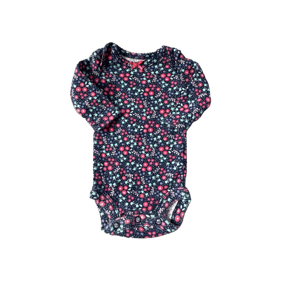 Carters Girls Navy Blue | Pink floral Onesie Size: Preemie Navy Blue | Pink floral