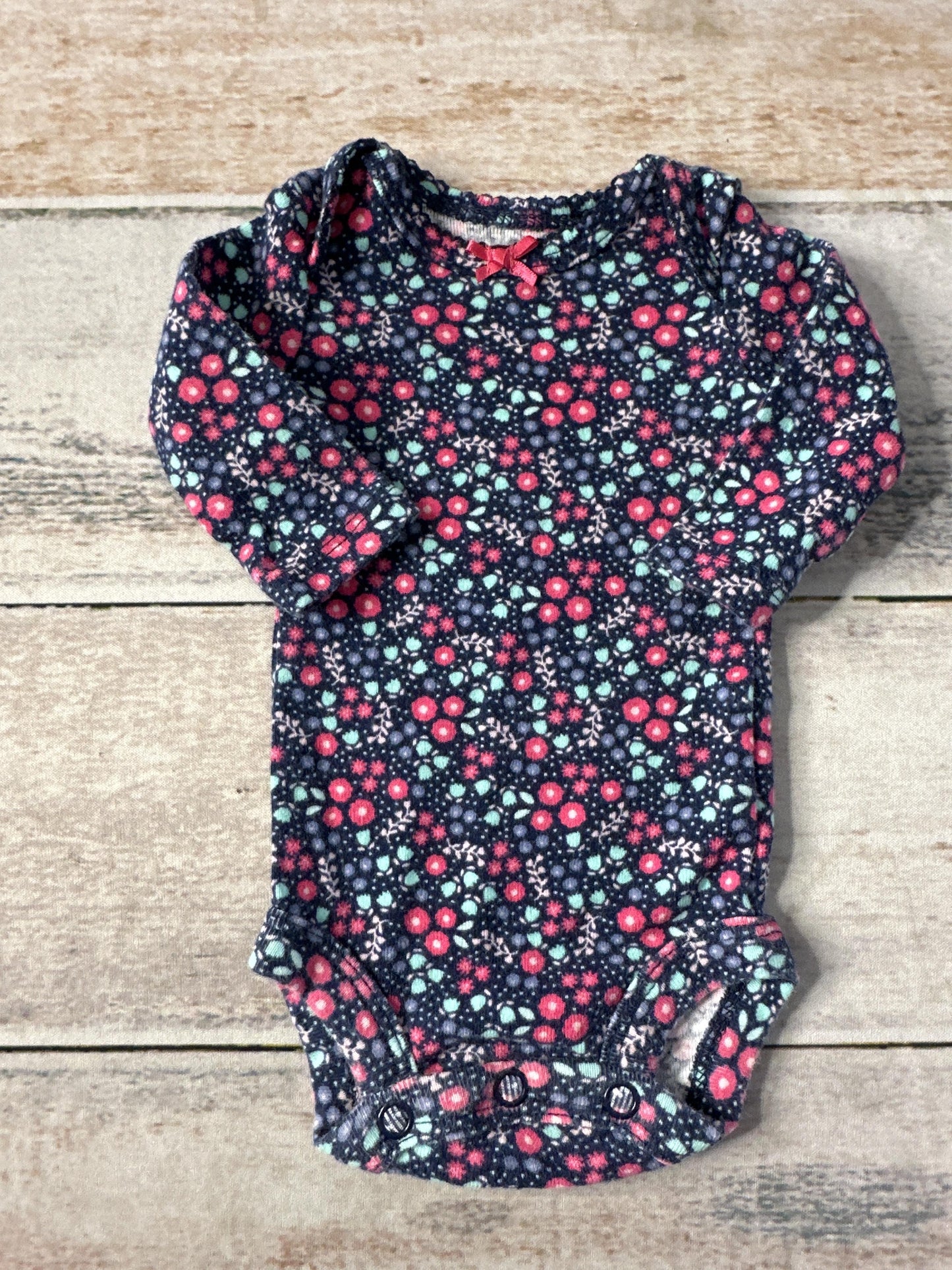 Carters Girls Navy Blue | Pink floral Onesie Size: Preemie Navy Blue | Pink floral