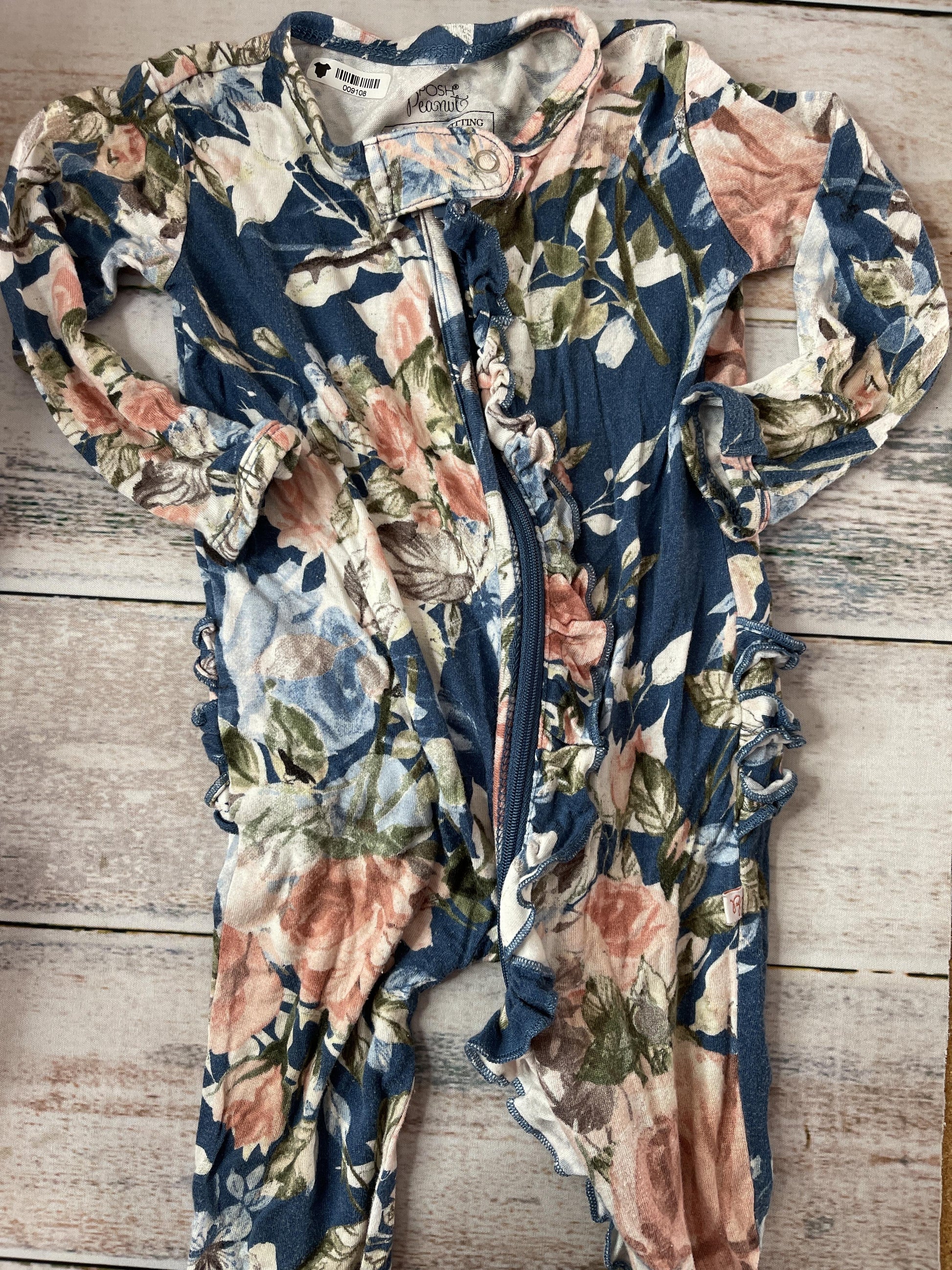 Posh Peanut Unisex Navy Blue | Pink floral Pajamas Size: 9-12 Months Navy Blue | Pink floral