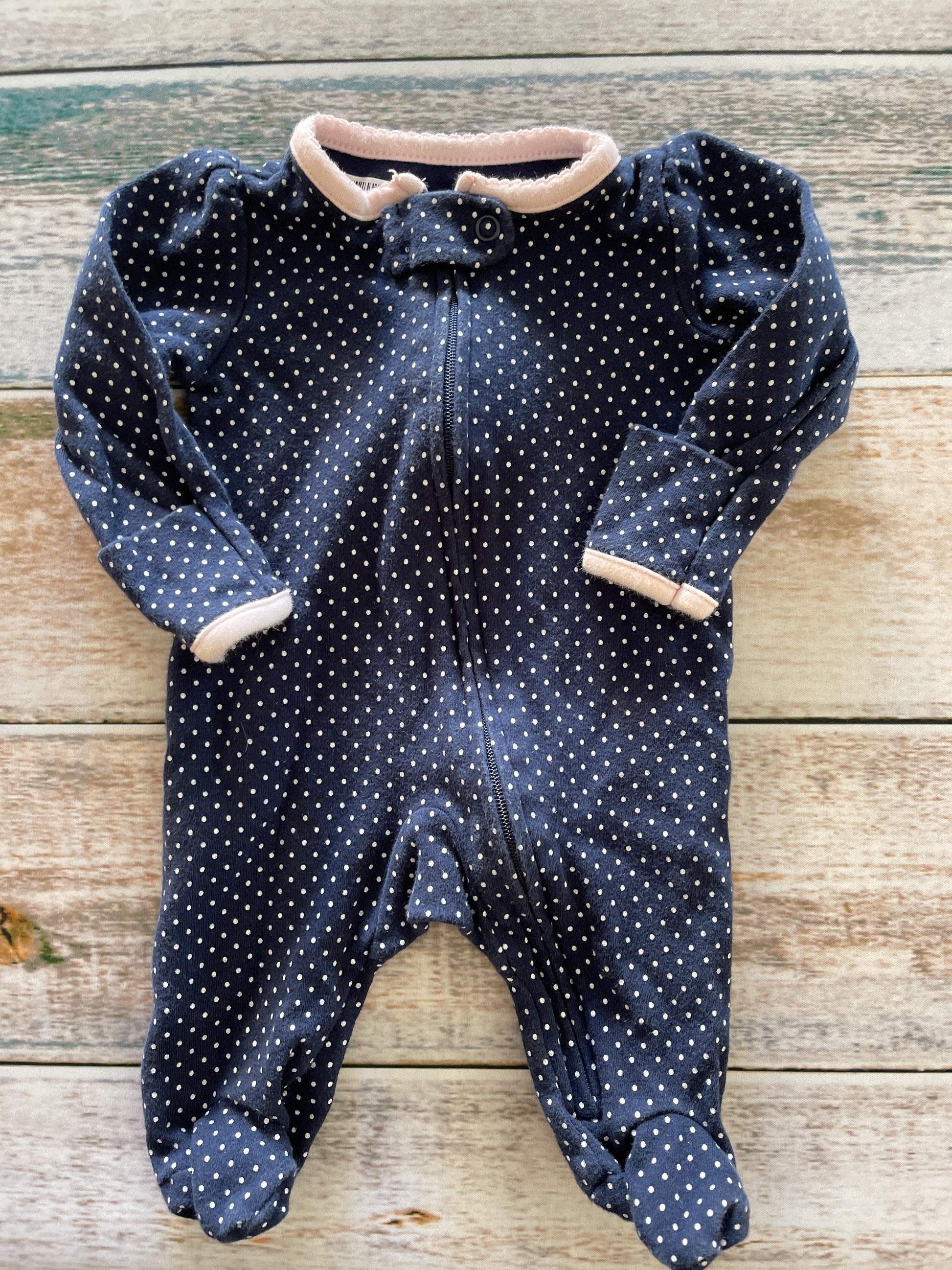 Girls Navy Blue | pink | polka dot Pajamas Size: Newborn Navy Blue | pink | polka dot