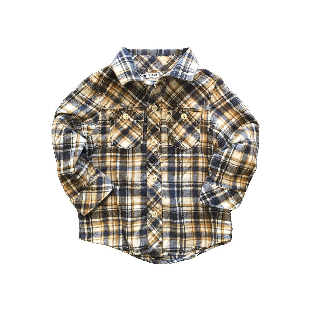 OshKosh Boys Navy Blue | plaid | Brown Button Down Short Sleeve Size: 2 years Navy Blue | plaid | Brown
