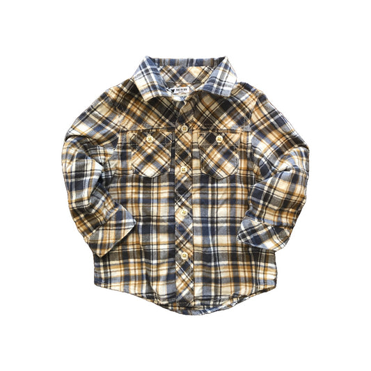 OshKosh Boys Navy Blue | plaid | Brown Button Down Short Sleeve Size: 2 years Navy Blue | plaid | Brown