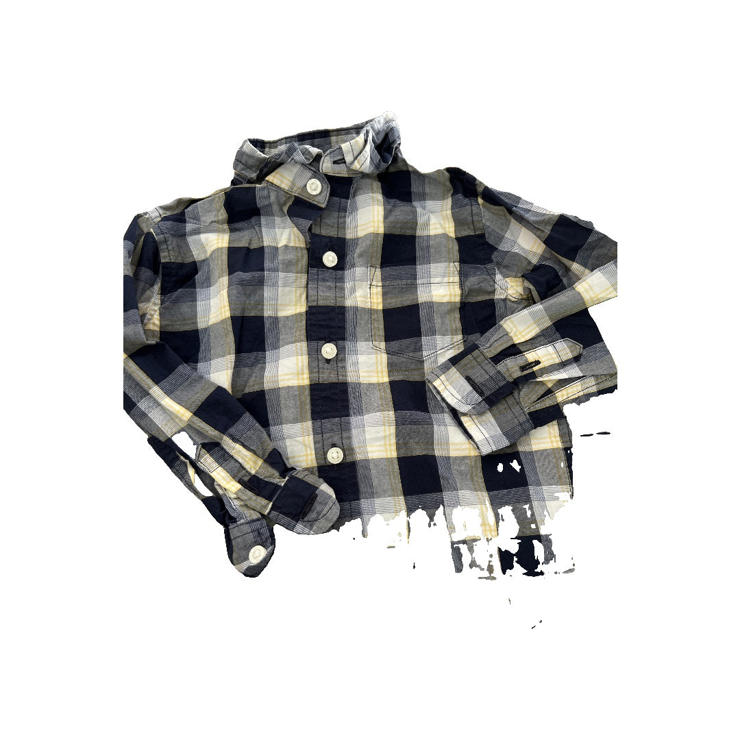 Janie and Jack Boys Navy Blue | plaid Button Down Short Sleeve Size: 12-18 months Navy Blue | plaid