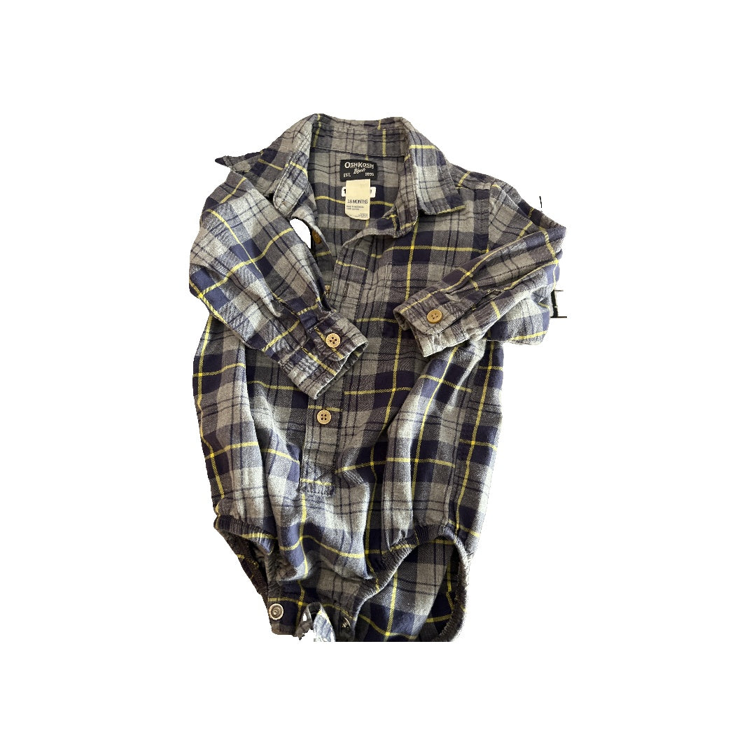 OshKosh Boys Navy Blue | plaid Onesie Size: 18 months Navy Blue | plaid