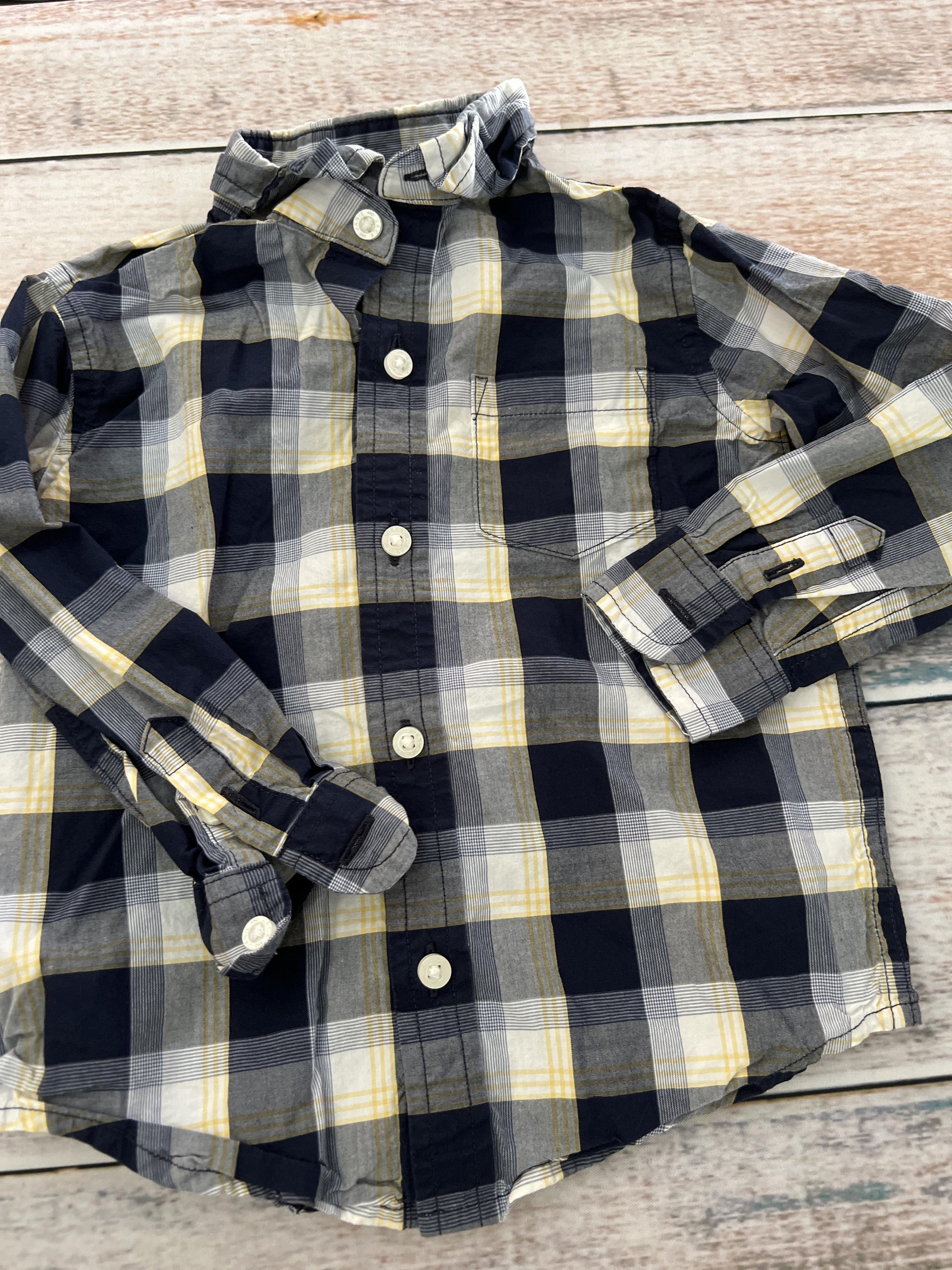 Janie and Jack Boys Navy Blue | plaid Button Down Short Sleeve Size: 12-18 months Navy Blue | plaid
