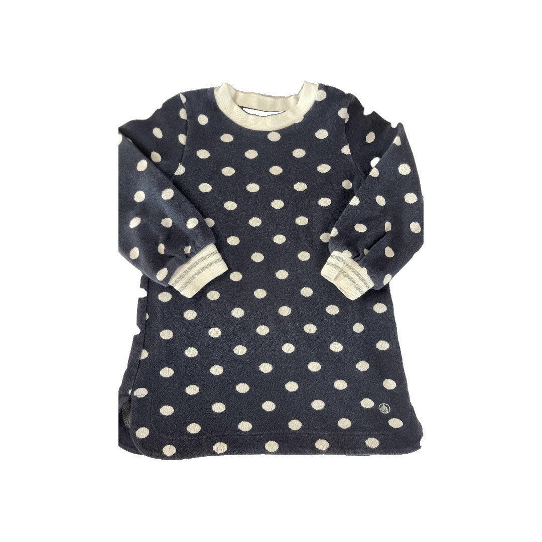 Petit Bateau Girls Navy Blue | polka dot | White Dress Size: 3T Navy Blue | polka dot | White
