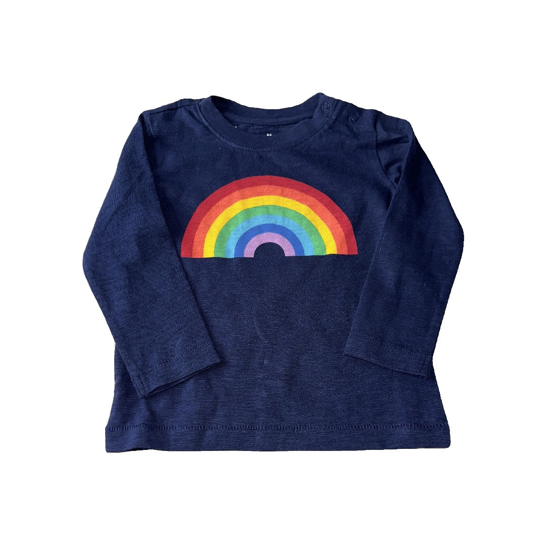 Primary Girls Navy Blue | Rainbow Long Sleeve Shirt Size: 12-18 months Navy Blue | Rainbow