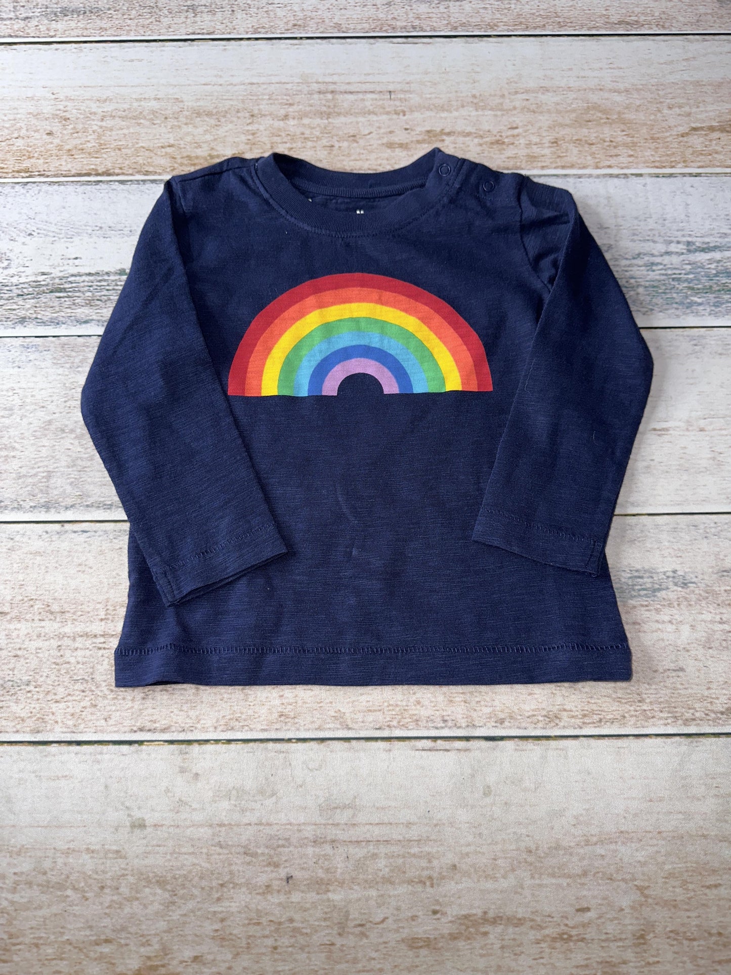 Primary Girls Navy Blue | Rainbow Long Sleeve Shirt Size: 12-18 months Navy Blue | Rainbow