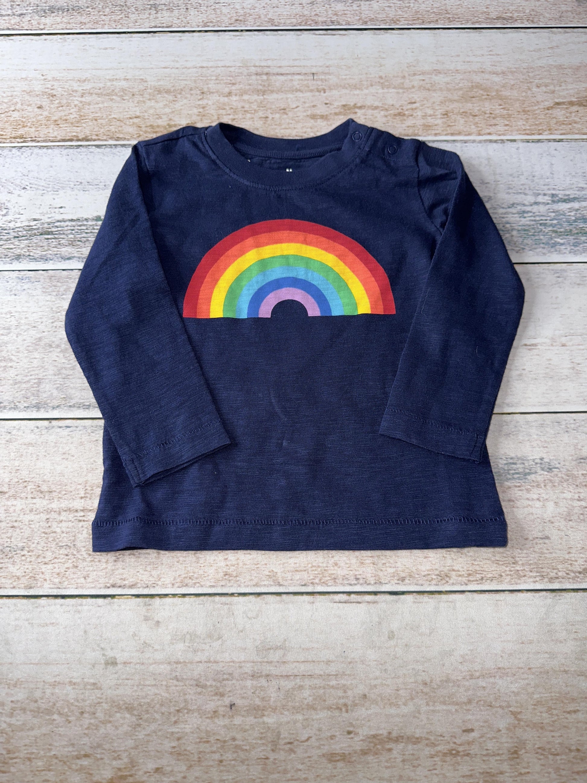 Primary Girls Navy Blue | Rainbow Long Sleeve Shirt Size: 12-18 months Navy Blue | Rainbow