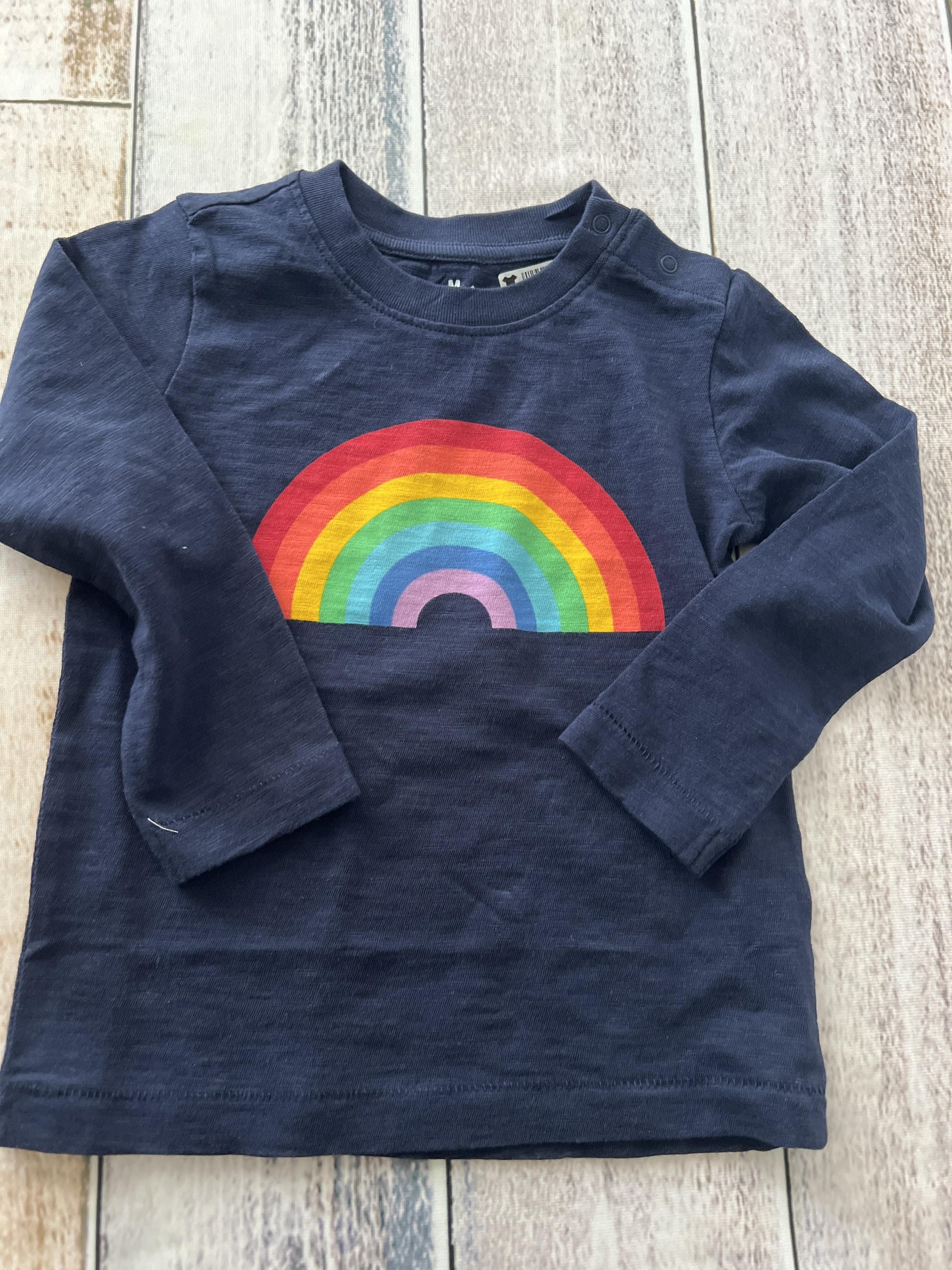Primary Girls Navy Blue | Rainbow Long Sleeve Shirt Size: 18-24 months Navy Blue | Rainbow