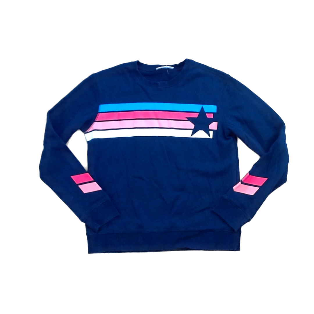 Rockets Of Awesome Girls Navy | Blue Red and Pink Chest Stripe Long Sleeve T-Shirt Size: 12 Years Navy | Blue Red and Pink Chest Stripe
