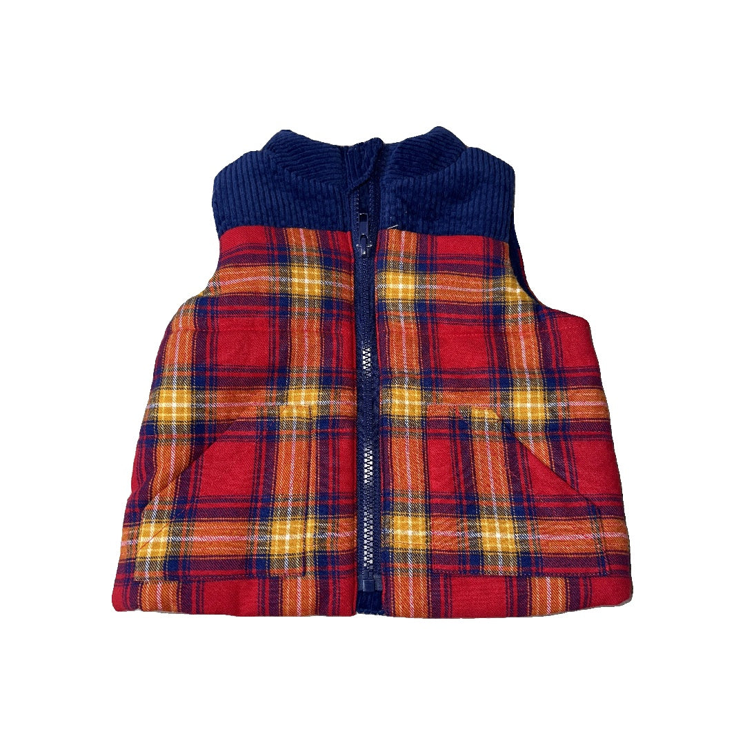 Tahari Boys Navy Blue | Red | orange | plaid Vest Size: 12 months Navy Blue | Red | orange | plaid