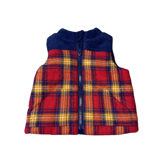 Tahari Boys Navy Blue | Red | orange | plaid Vest Size: 12 months Navy Blue | Red | orange | plaid