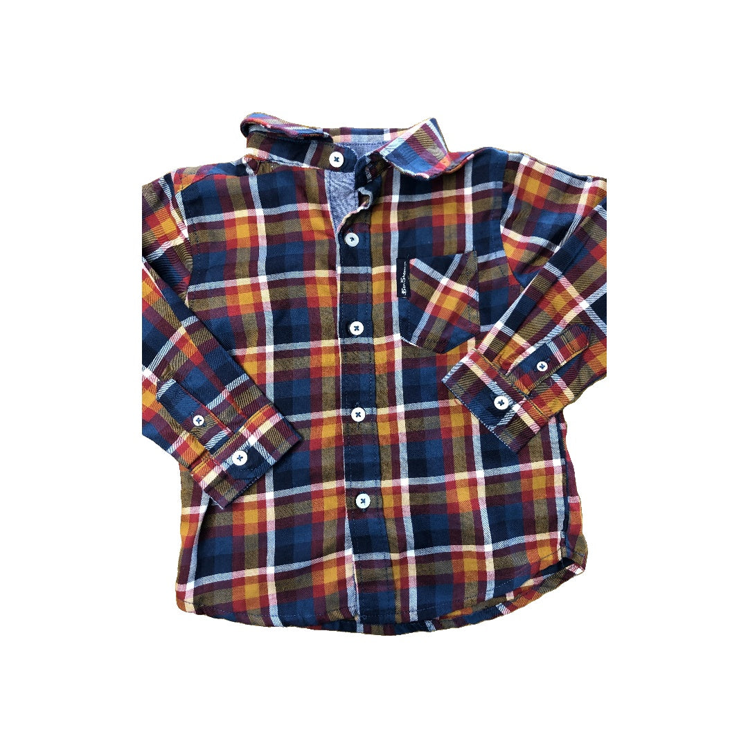 Ben Sherman Boys Navy Blue | Red | plaid Button Down Short Sleeve Size: 18 months Navy Blue | Red | plaid