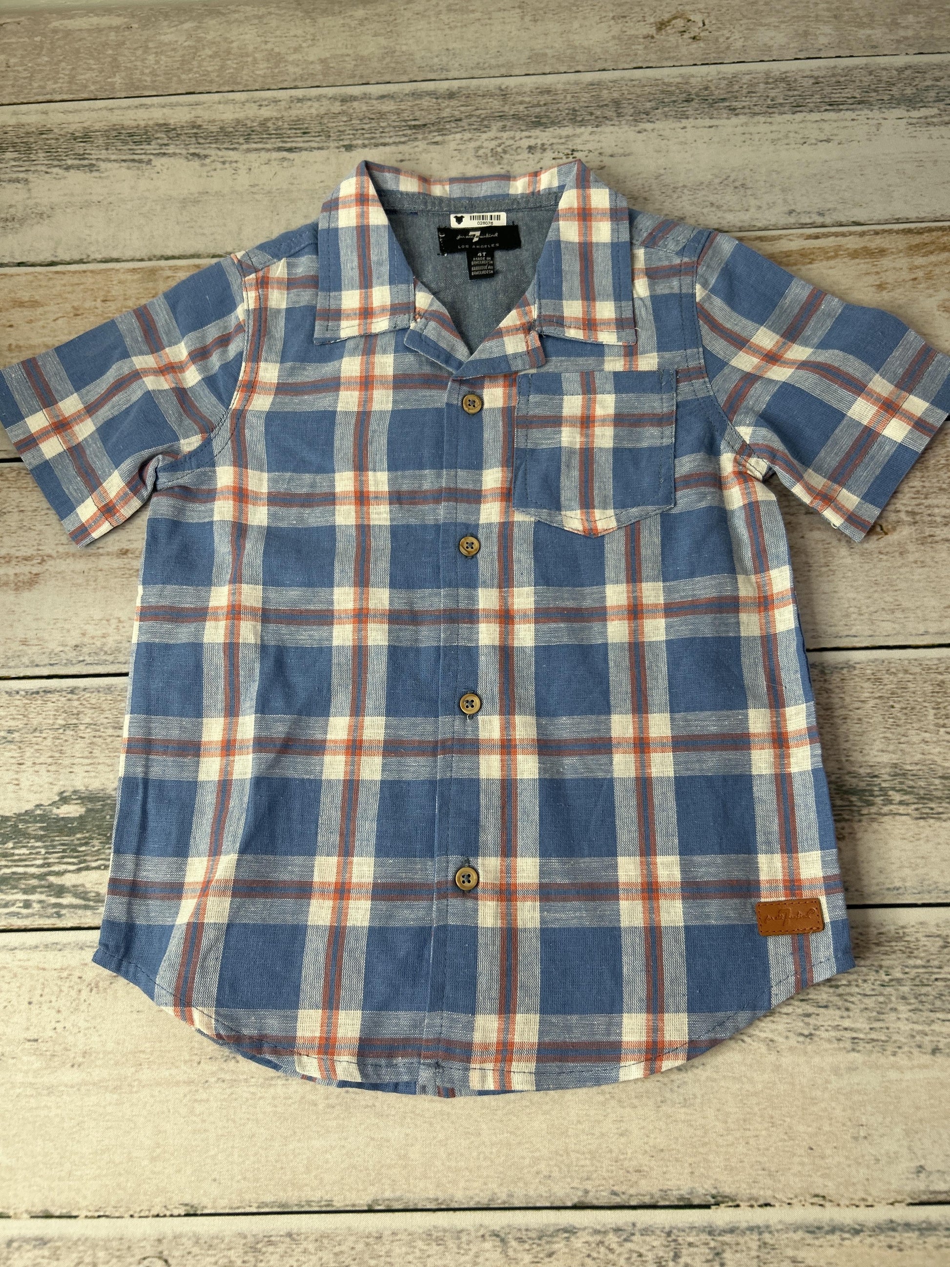 Boys Navy Blue | Red | plaid Button Down Short Sleeve Size: 4T Navy Blue | Red | plaid