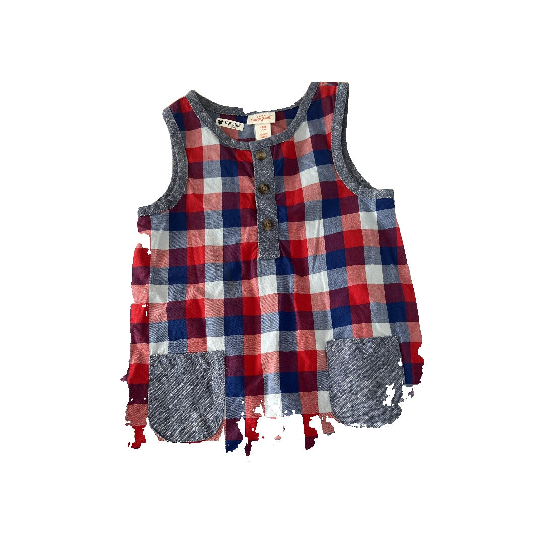 Cat & Jack Boys Navy Blue | Red | plaid Romper Size: 18 months Navy Blue | Red | plaid