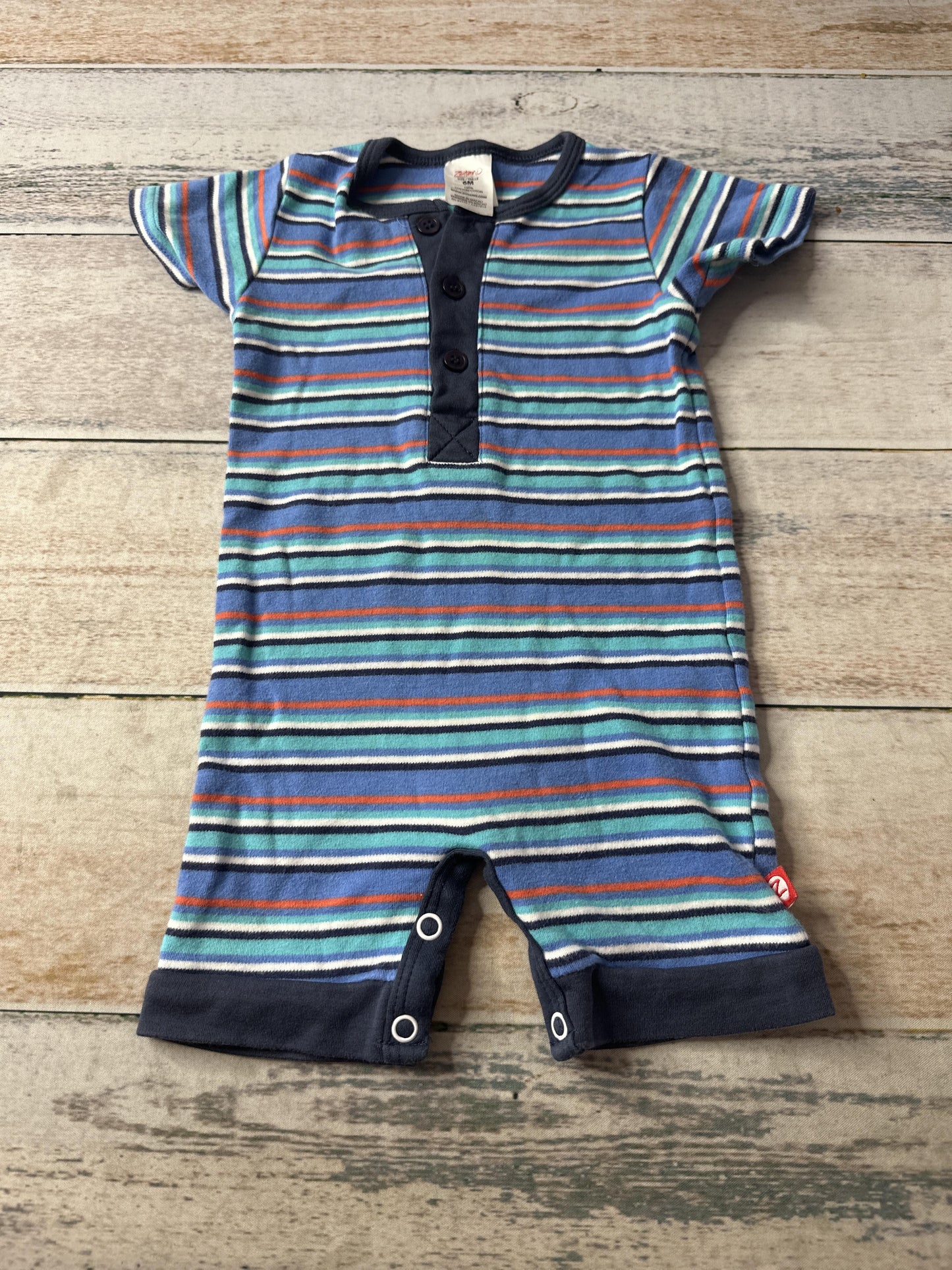 Zutano Boys Navy Blue | Red | Striped Romper Size: 6 months Navy Blue | Red | Striped