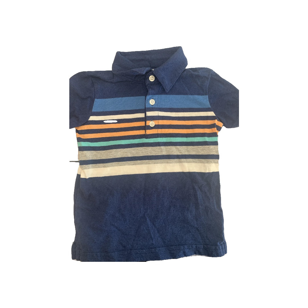 Boys Navy Blue | Retro | Stripe Button Down Short Sleeve Size: 2T Navy Blue | Retro | Stripe