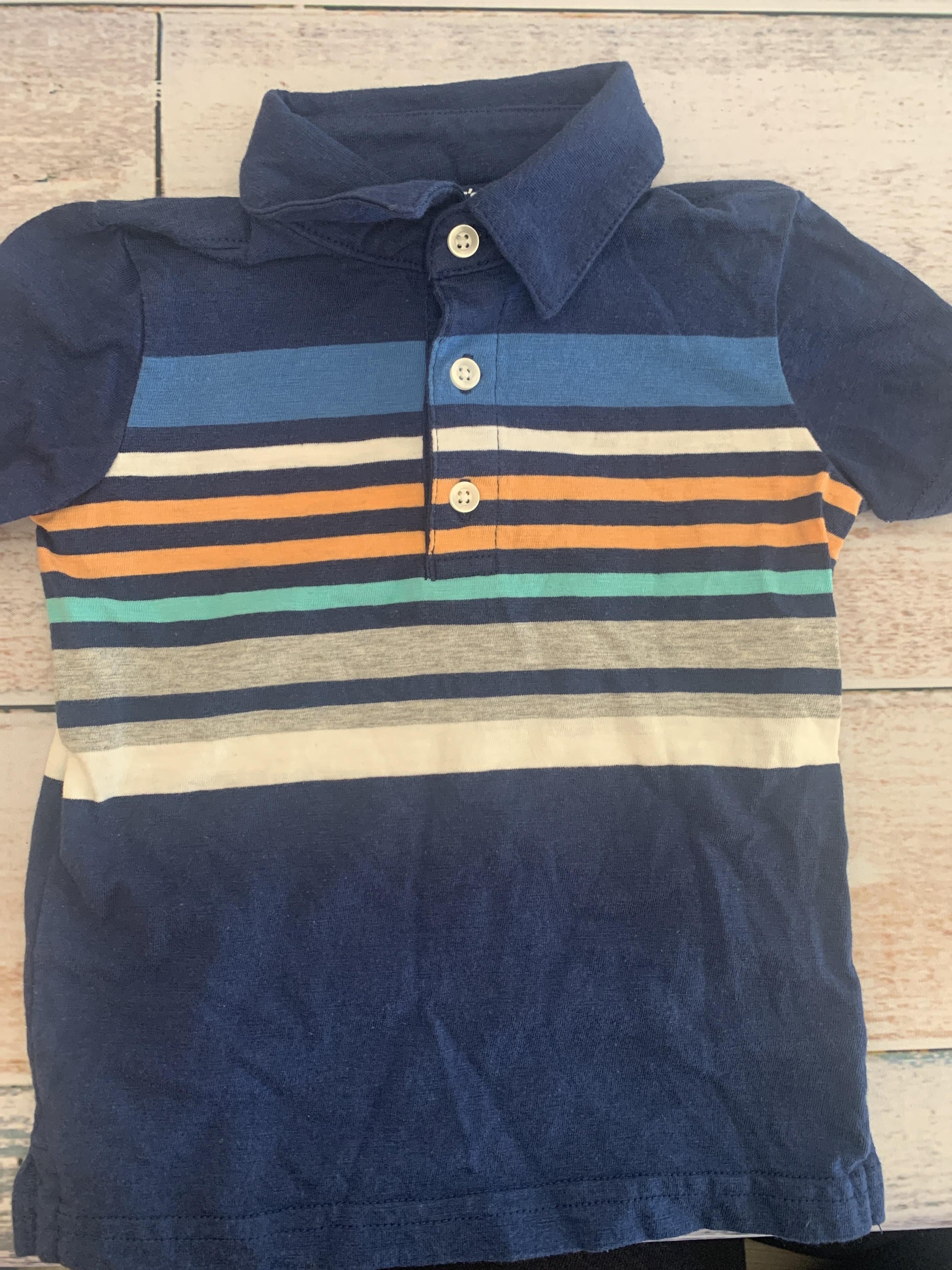 Boys Navy Blue | Retro | Stripe Button Down Short Sleeve Size: 2T Navy Blue | Retro | Stripe